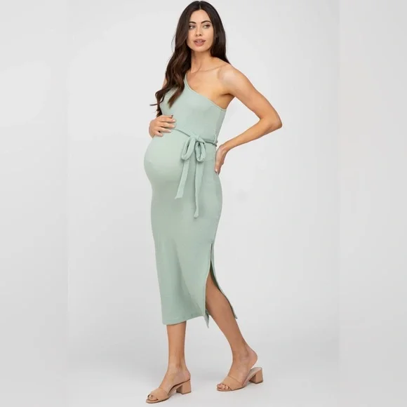 PinkBlush mint bodycon asymmetrical midi dress nwot - Picture 2 of 7